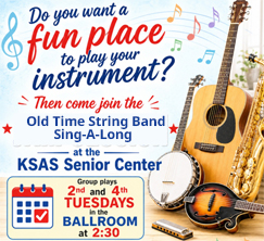 Do you want a fun place to play your instrument? Or sing along? Then come join the Old Time String Band Sing-A-Long. We meet the 2nd and 4th Tuesdays.